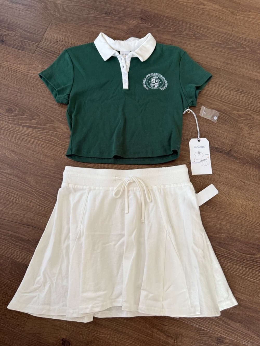 Women's Polo & Skirt Outfit Set Cropped Shirt & Miniskirt Size M Schoolgirl Fit